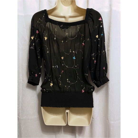 Romy Black Sheer Wildflower Blouse size XS/S - Picture 7 of 11